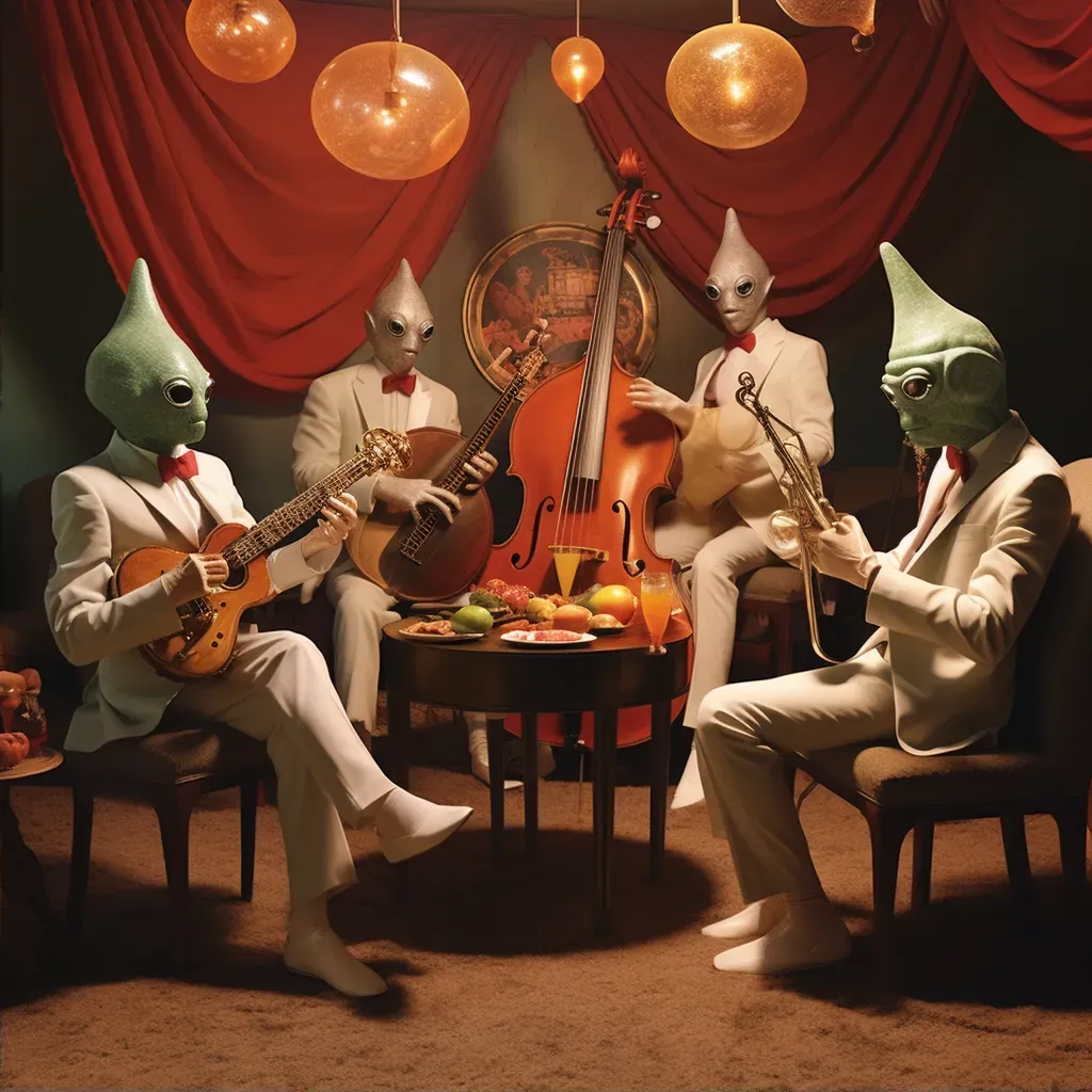 Cosmic concert with alien and human musicians symbolizing the universal language of music - Image 2