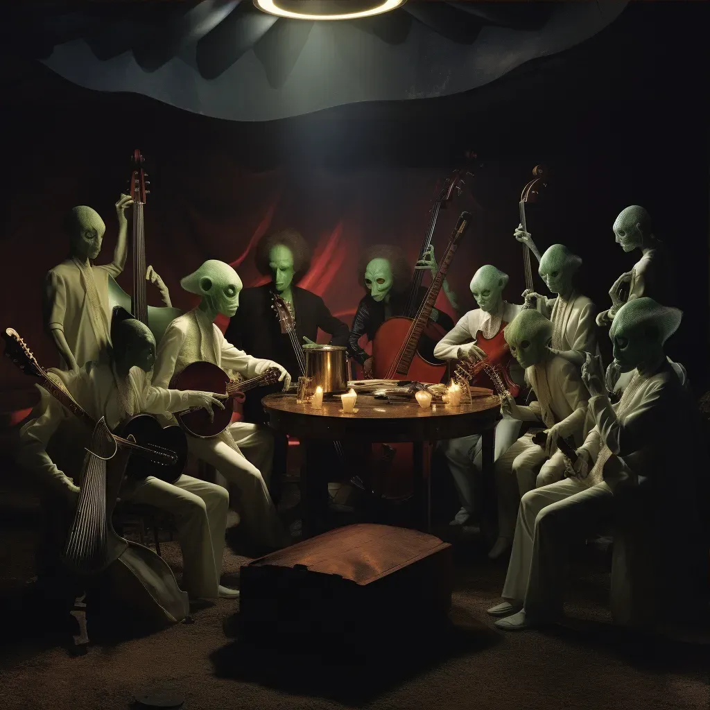 Cosmic concert with alien and human musicians symbolizing the universal language of music - Image 3