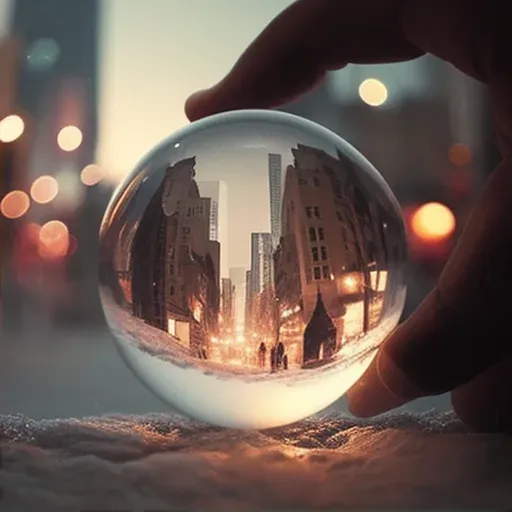 Image of a figure with a glowing crystal ball reflecting a cityscape - Image 2