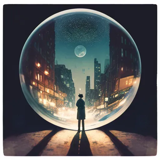 Image of a figure with a glowing crystal ball reflecting a cityscape - Image 3