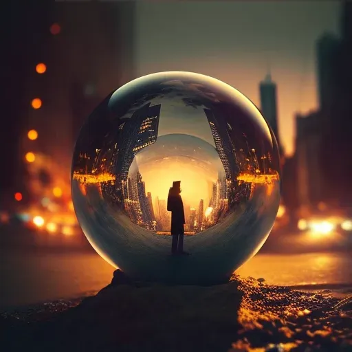 Image of a figure with a glowing crystal ball reflecting a cityscape - Image 4