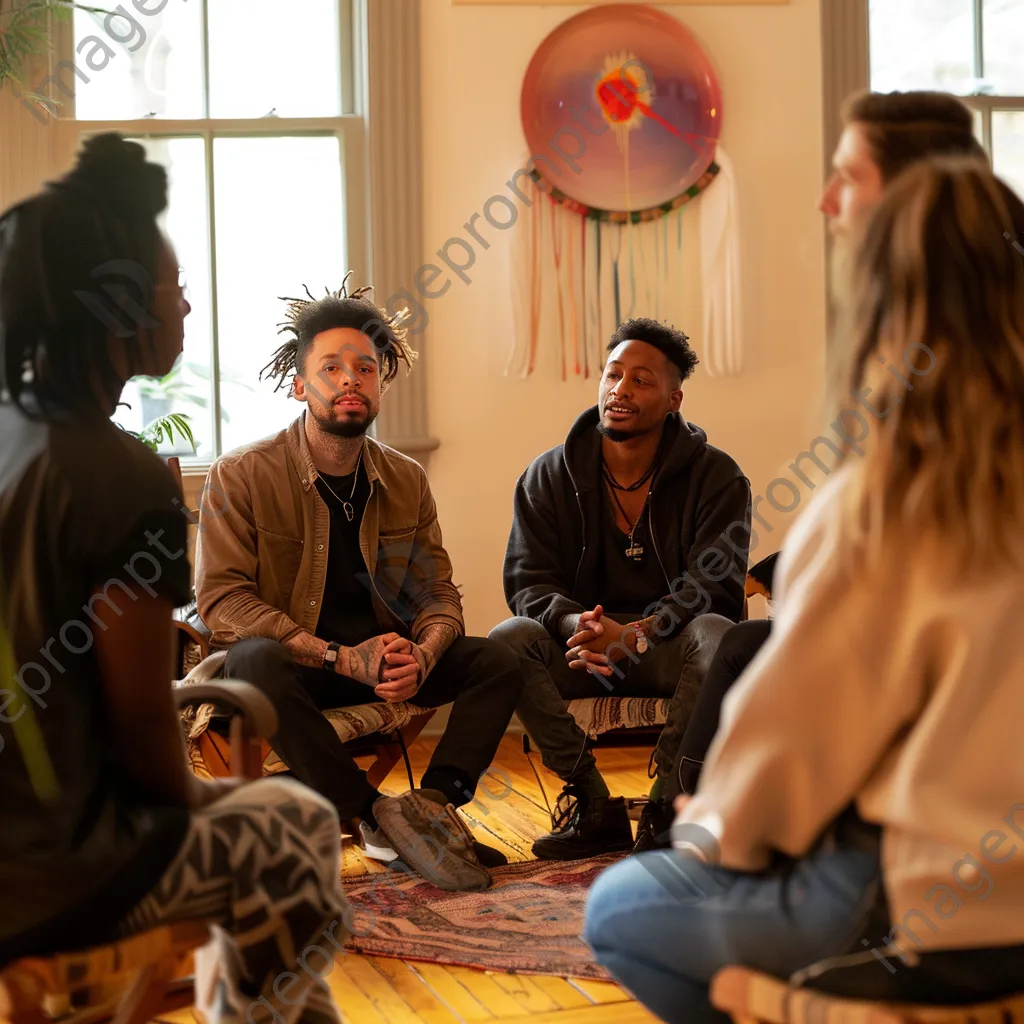 Diverse group engaged in a supportive therapy session - Image 2