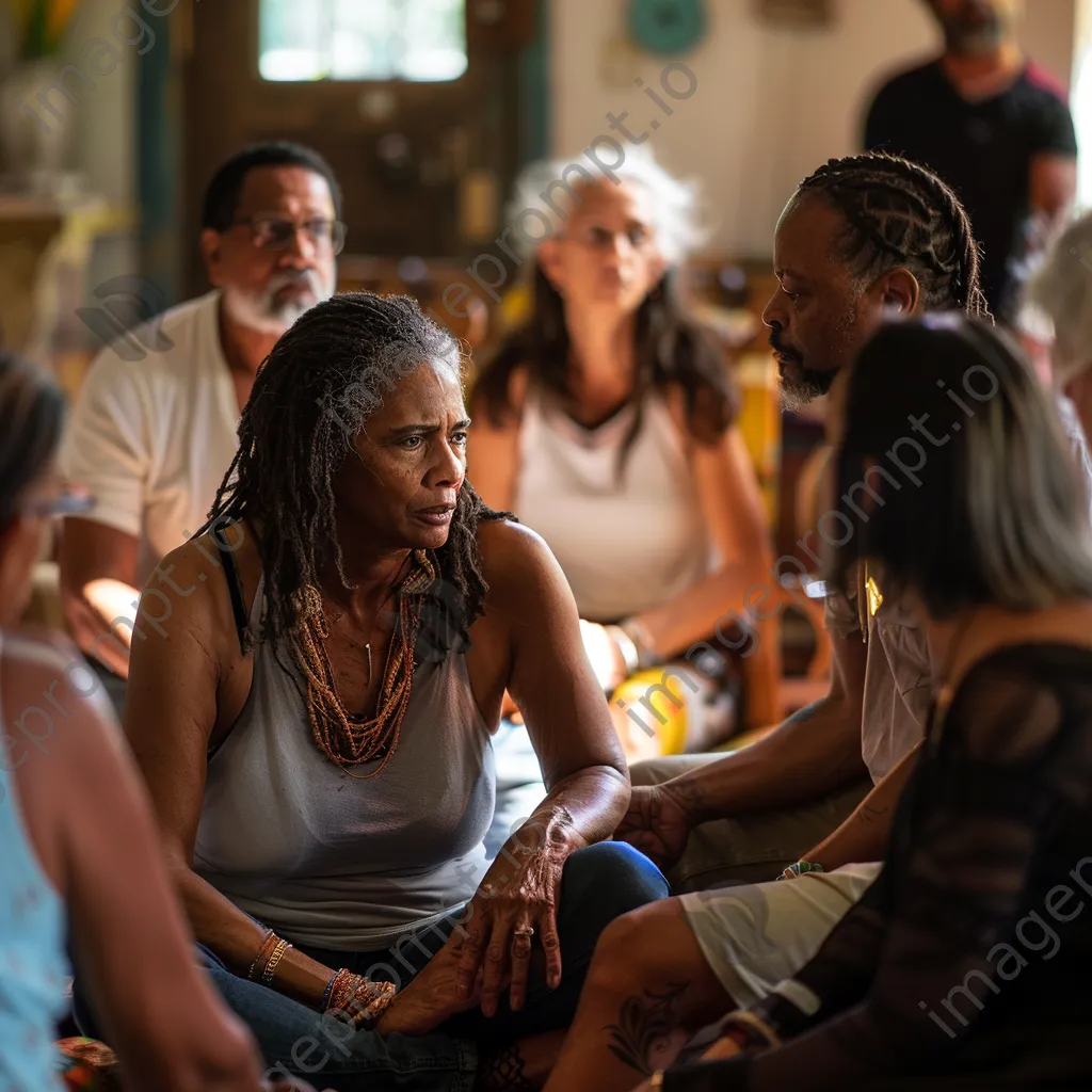 Diverse group engaged in a supportive therapy session - Image 3