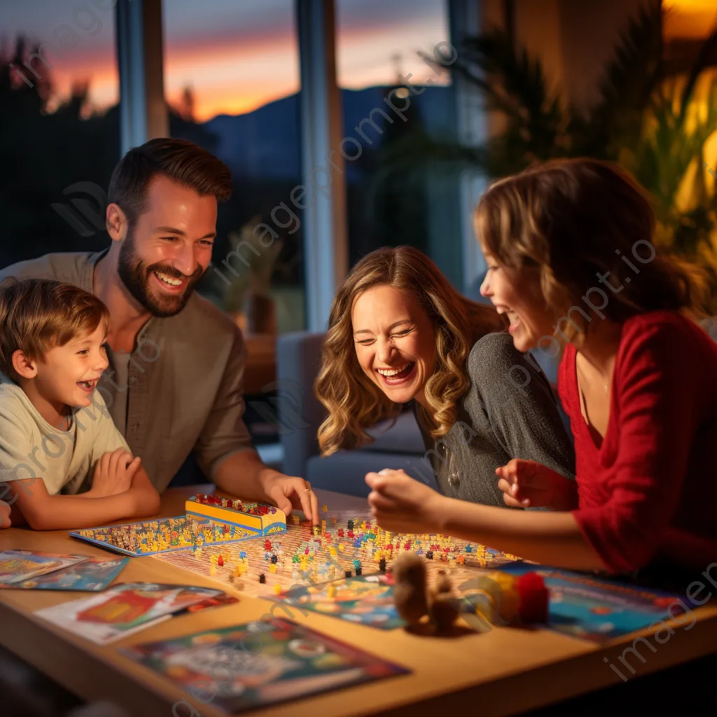 Family enjoying a lively game night with kids laughing around the table. - Image 2