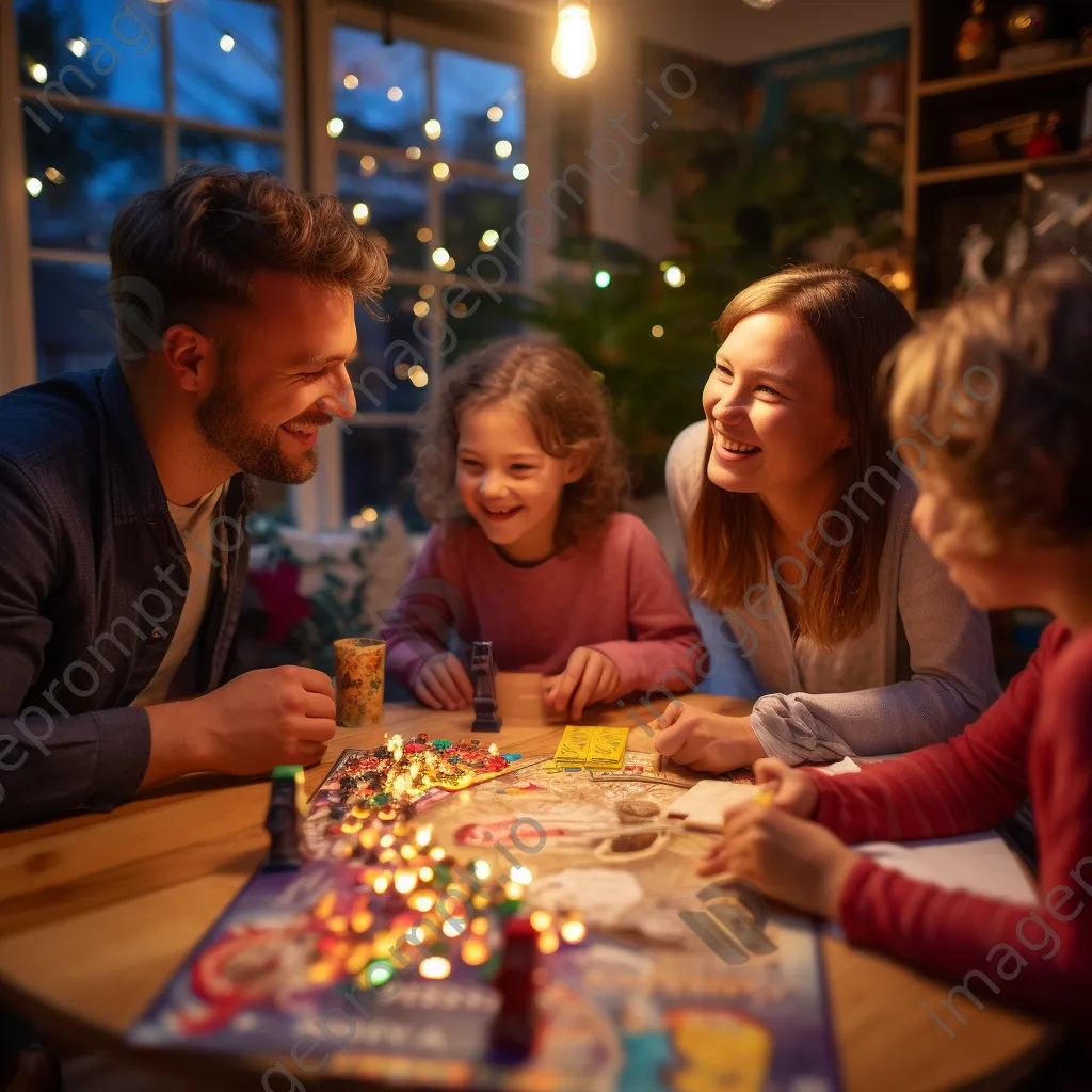 Family enjoying a lively game night with kids laughing around the table. - Image 4