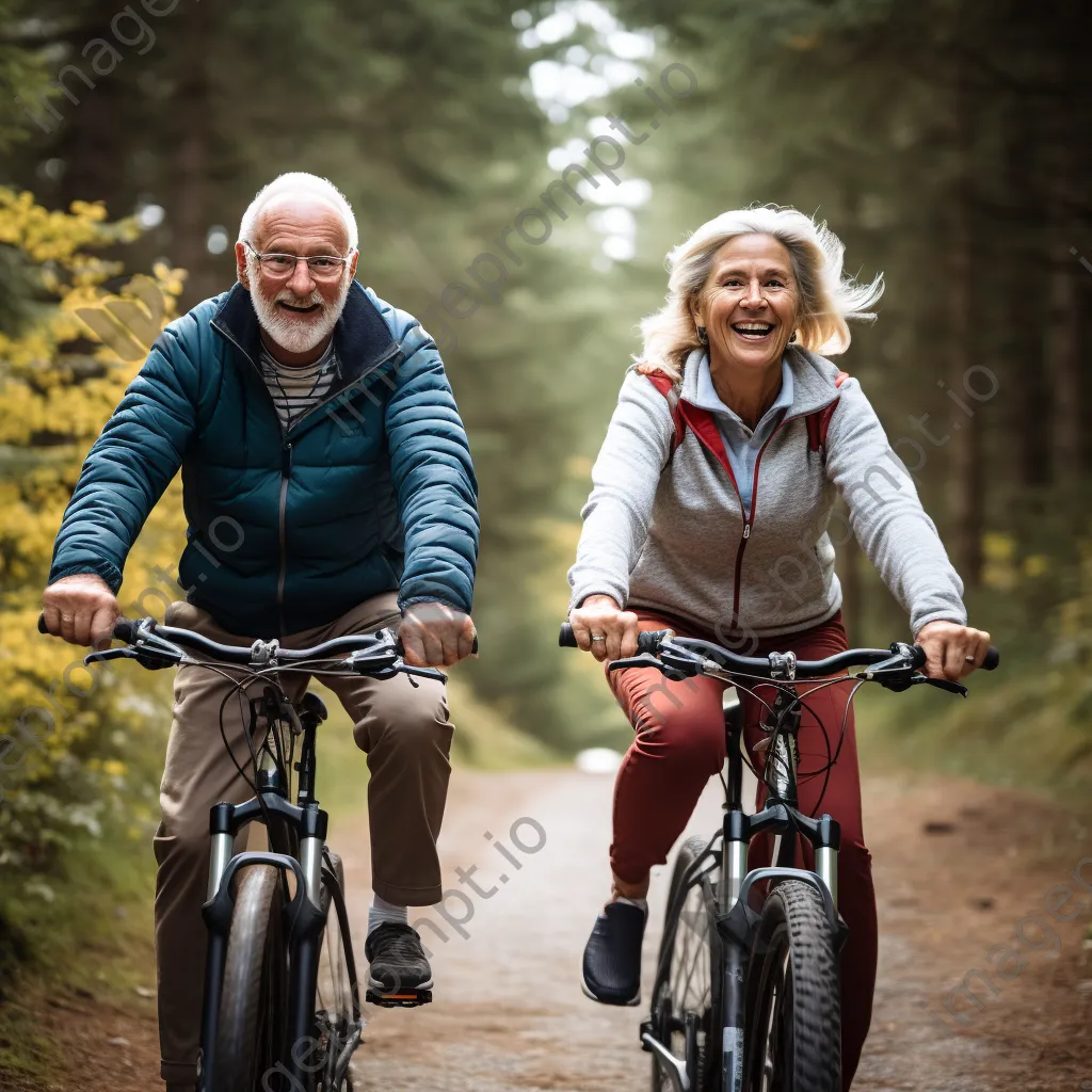 Senior couple cycling on a picturesque trail. - Image 4