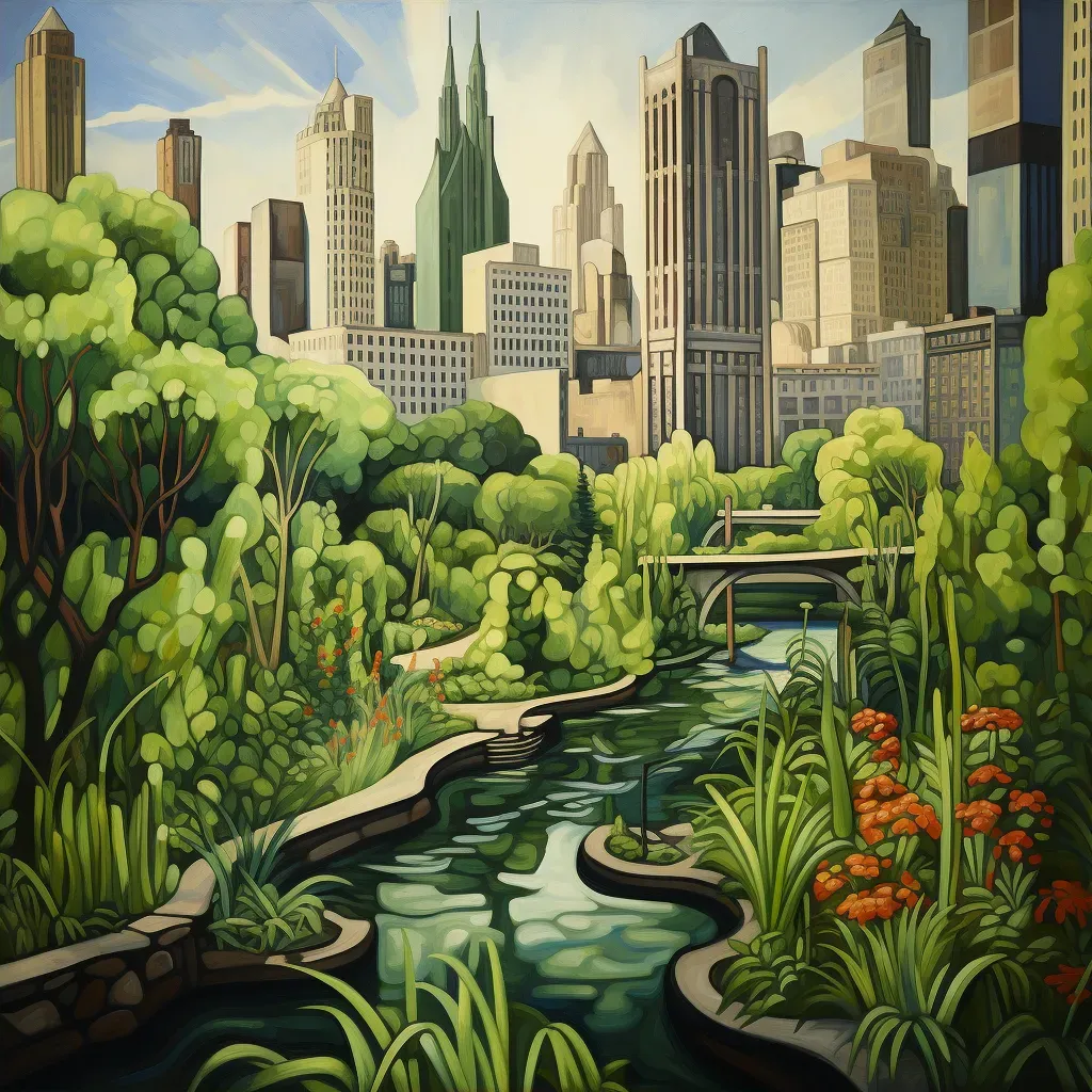 Cityscape transforming into a green, eco-friendly metropolis with vegetation-covered buildings - Image 2