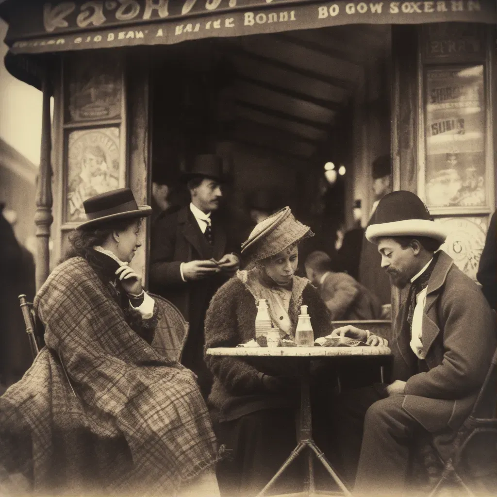 Image of a Paris café scene in the 1920s with patrons in bohemian attire - Image 1