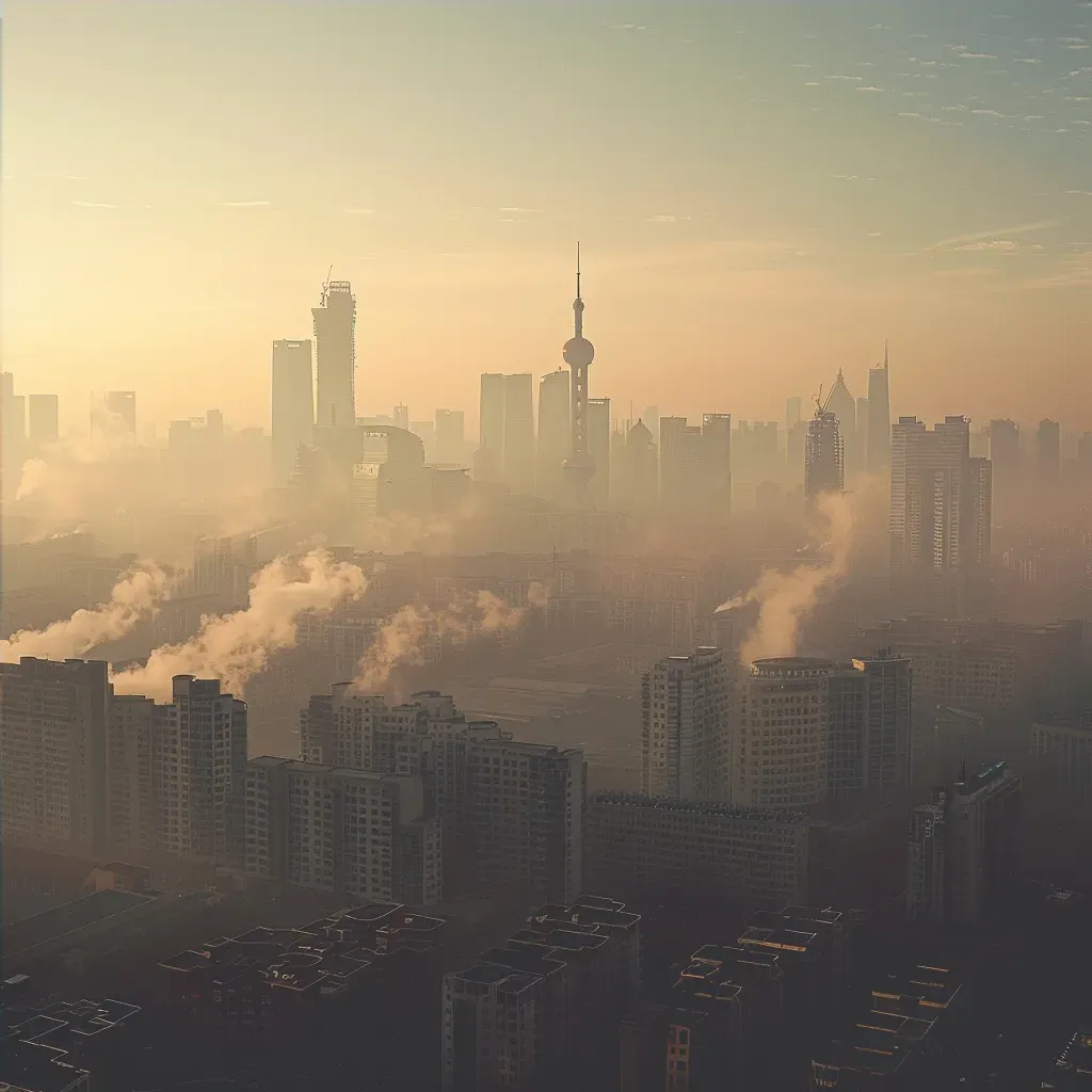 Smog enveloping downtown skyline, depicting city air pollution - Image 4