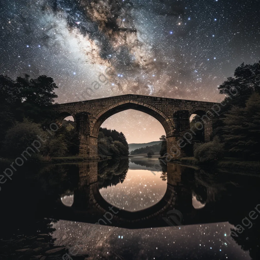 Milky Way over a historic stone bridge with reflections in water - Image 4