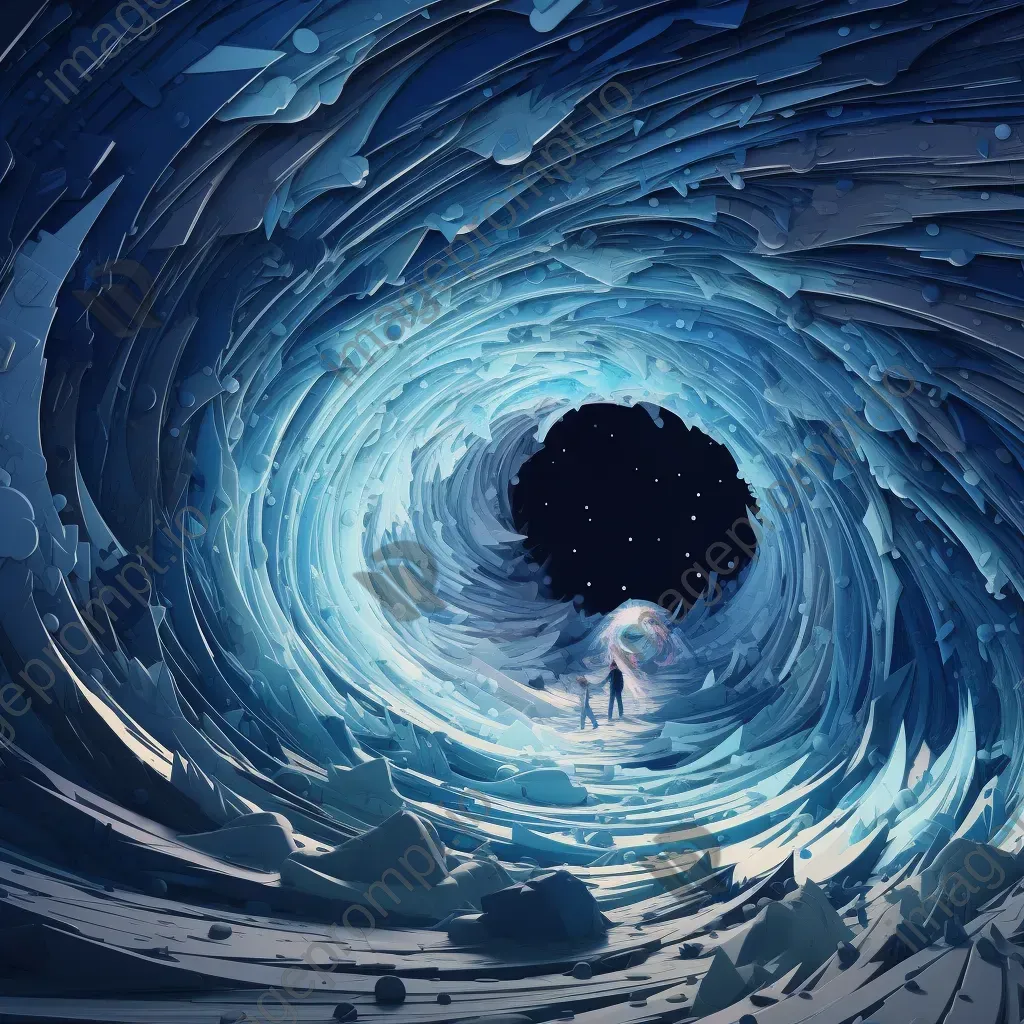 Blue-themed low poly illustration of a wormhole entrance in space - Image 1