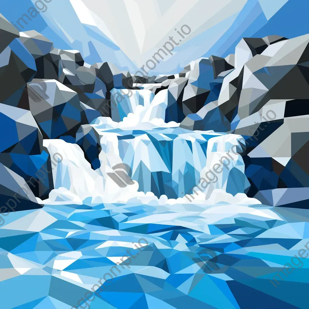 Low-poly rendition of a roaring waterfall in blue tones - Image 1