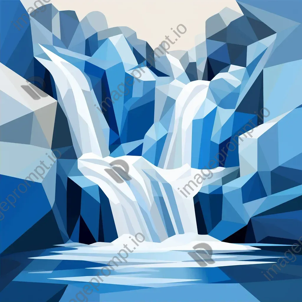 Low-poly rendition of a roaring waterfall in blue tones - Image 2