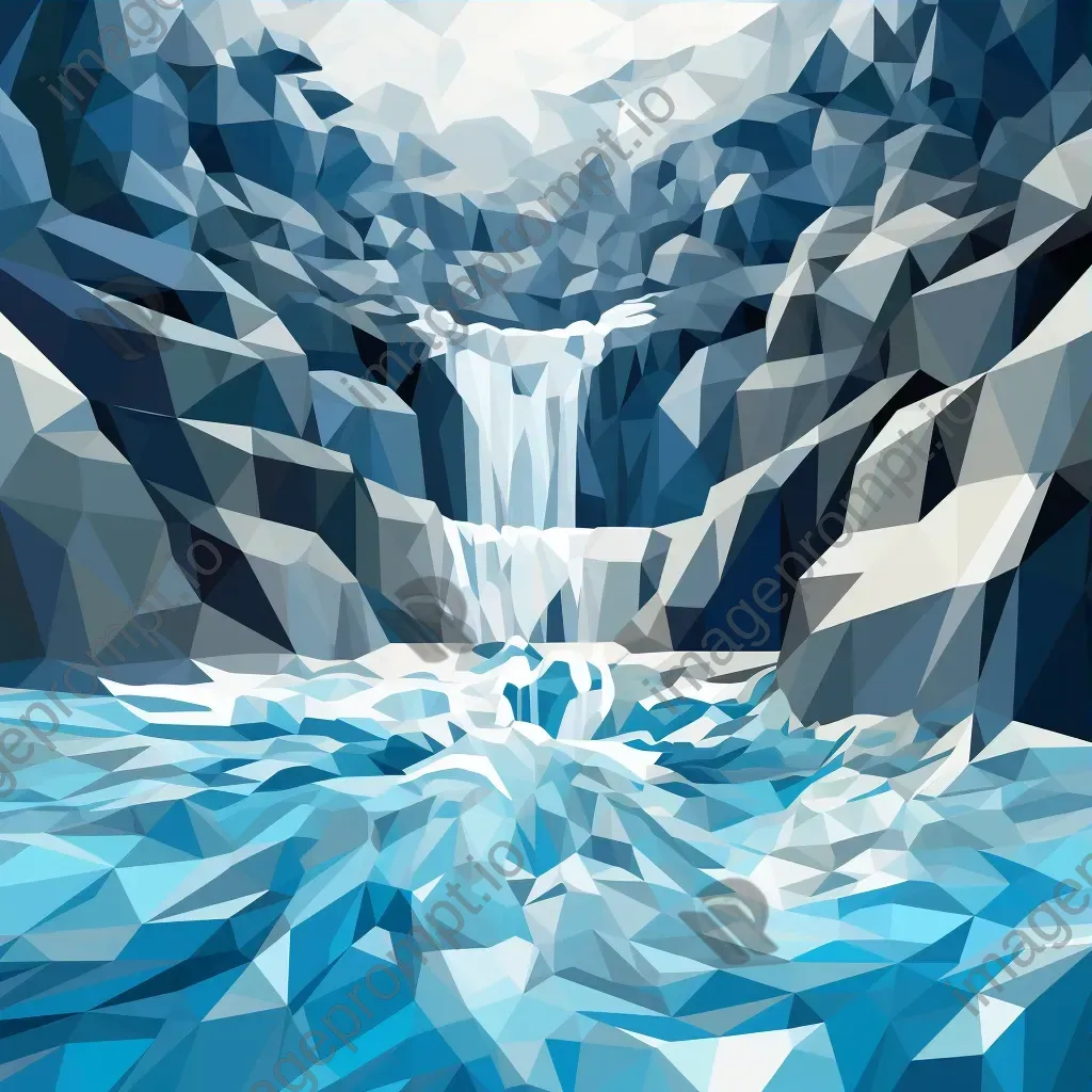 Low-poly rendition of a roaring waterfall in blue tones - Image 3