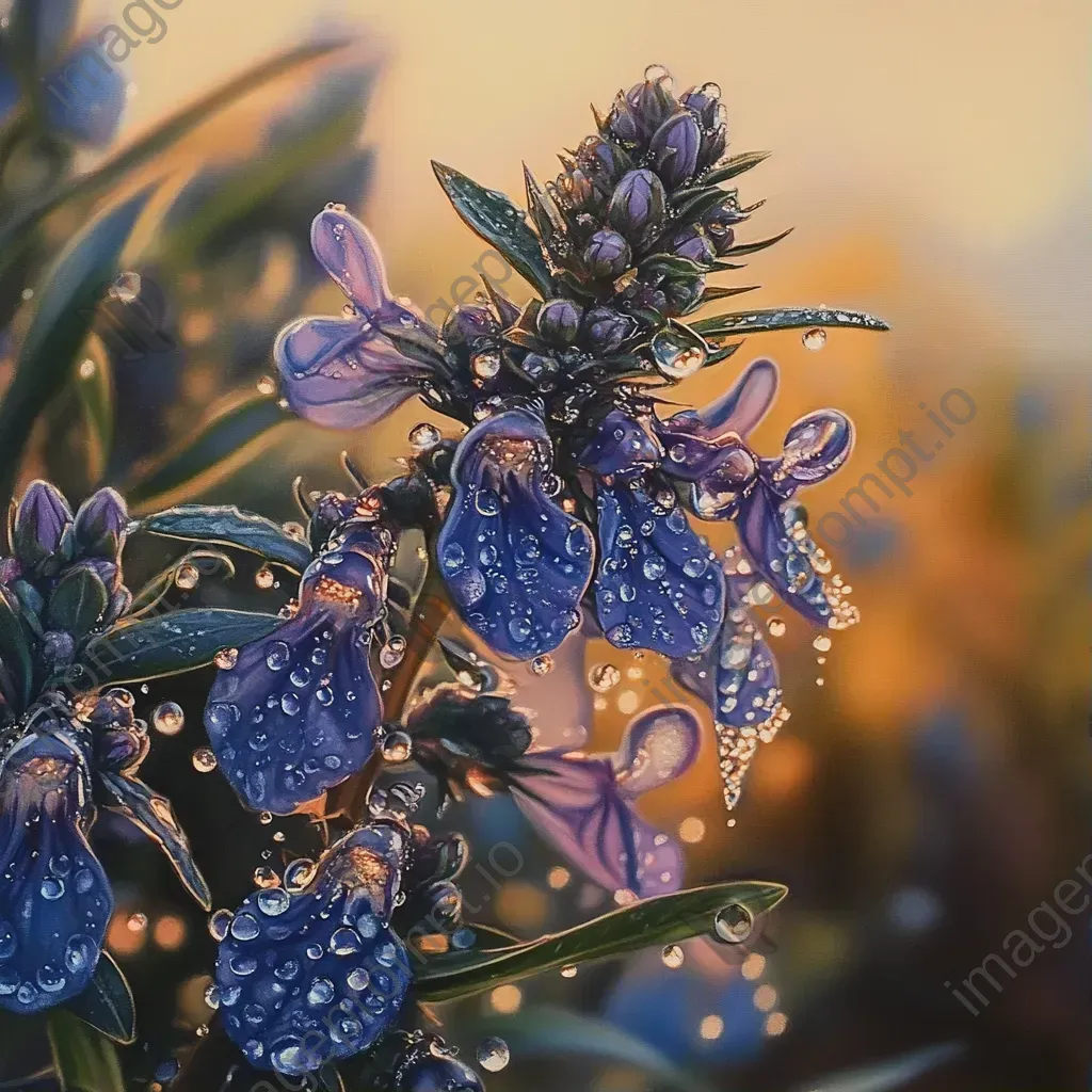 Pastel color painting of dew-spangled wildflowers at dawn - Image 1