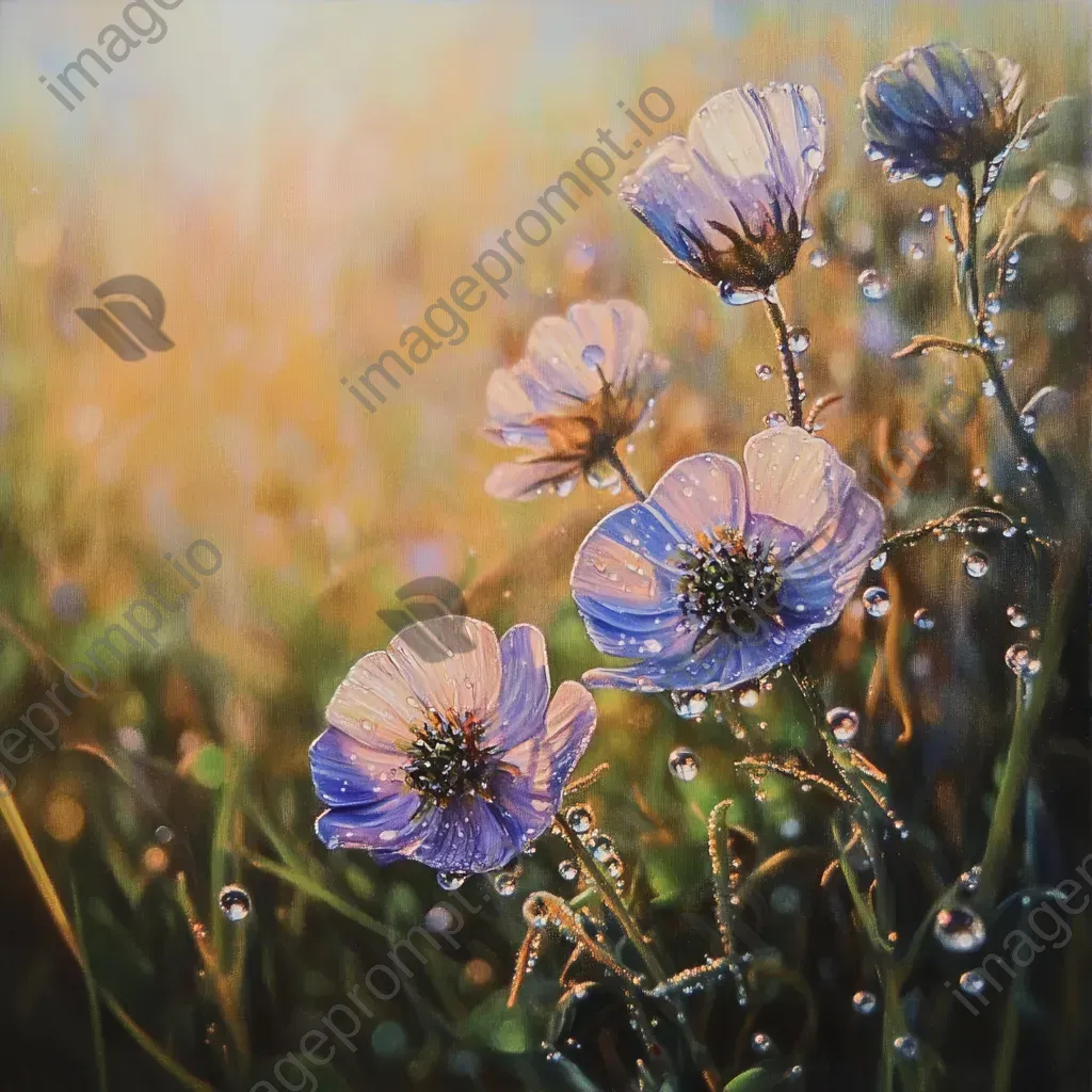 Pastel color painting of dew-spangled wildflowers at dawn - Image 3