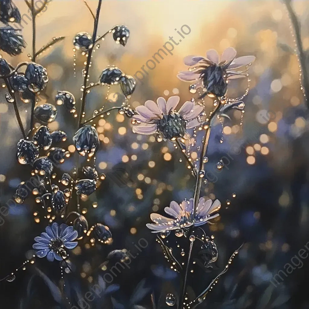 Pastel color painting of dew-spangled wildflowers at dawn - Image 4