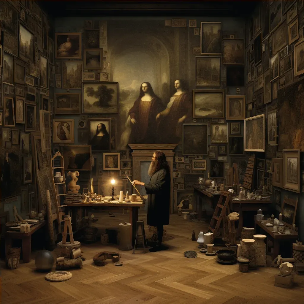 Leonardo da Vinci painting the Mona Lisa in his studio - Image 4