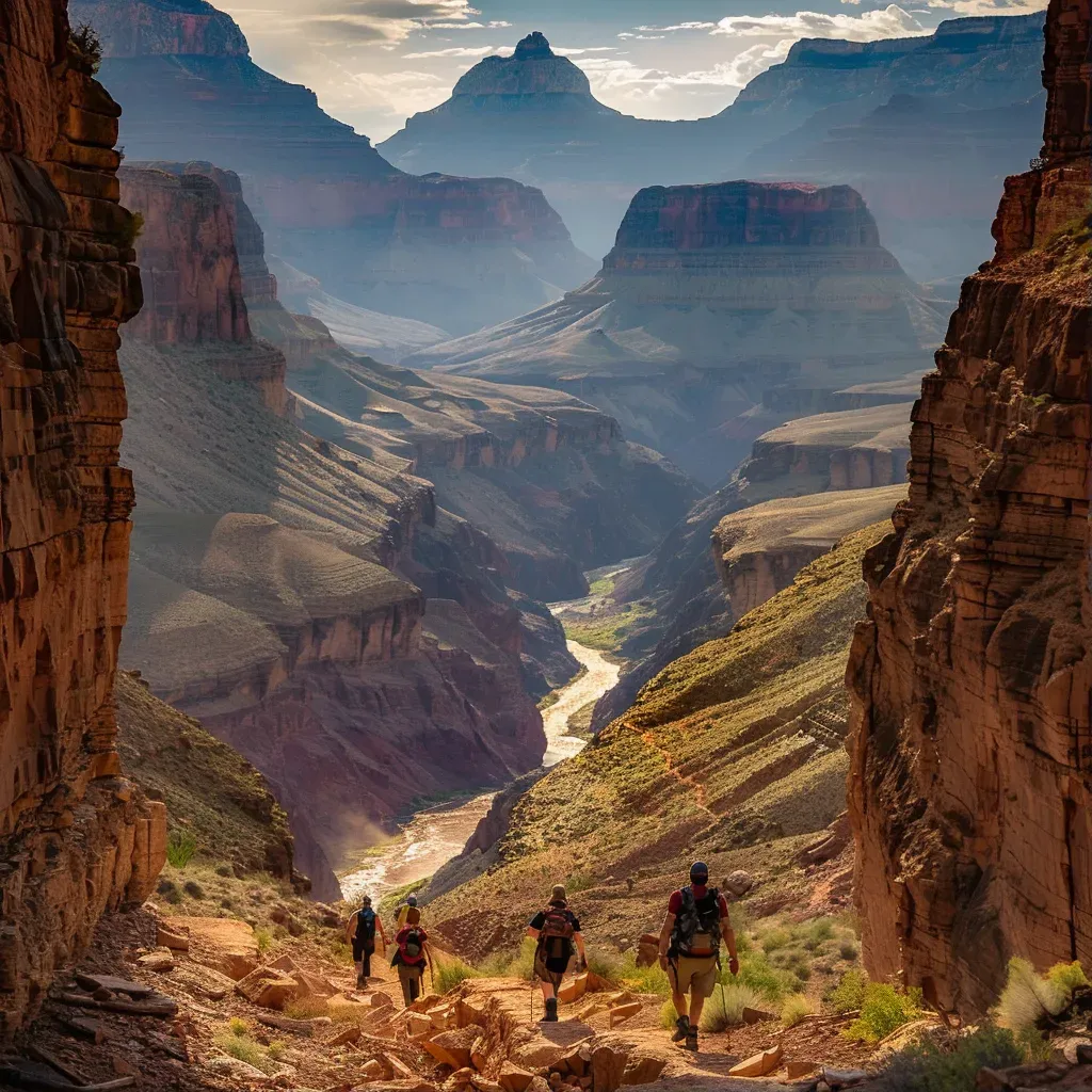 Grand Canyon landscape with hikers on trails - Image 1