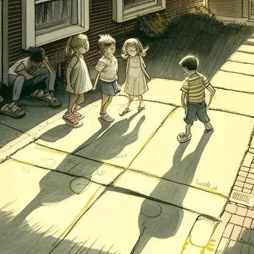 Children playing hopscotch on sunlit sidewalk - Image 2