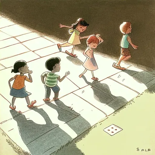 Children playing hopscotch on sunlit sidewalk - Image 4