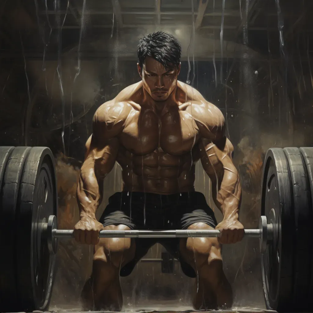 Muscular athlete lifting a heavy weight under spotlight - Image 2