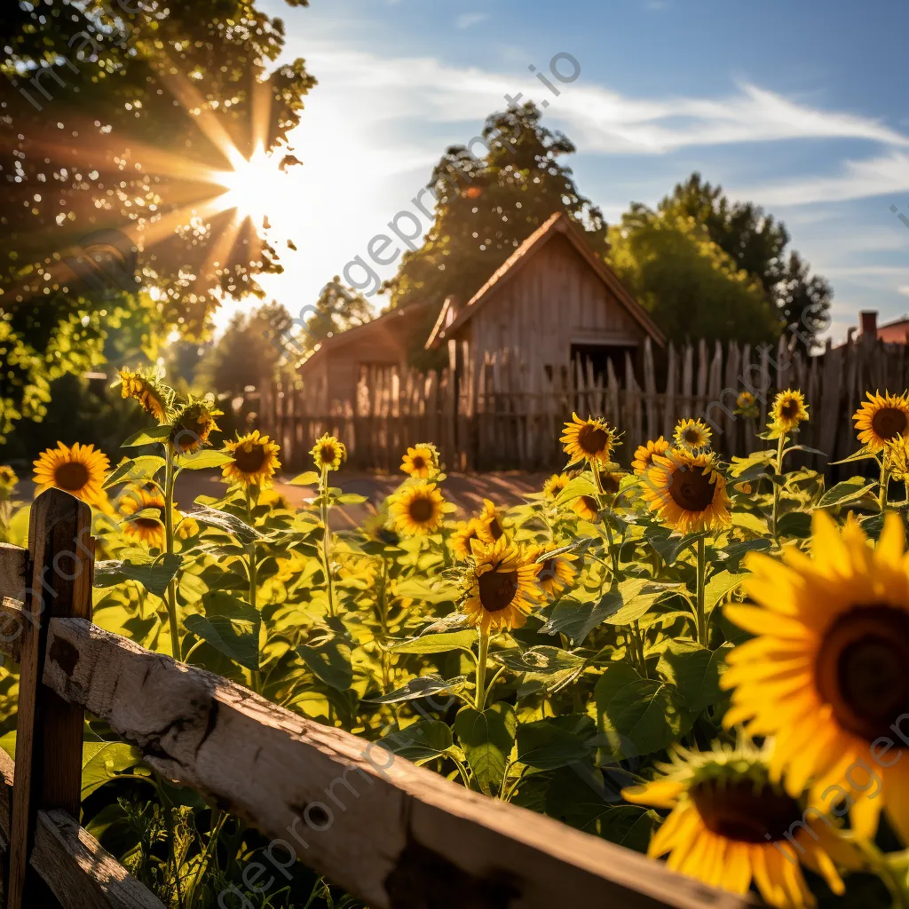 Sunflower field with rustic fences under sunlight. - Image 4