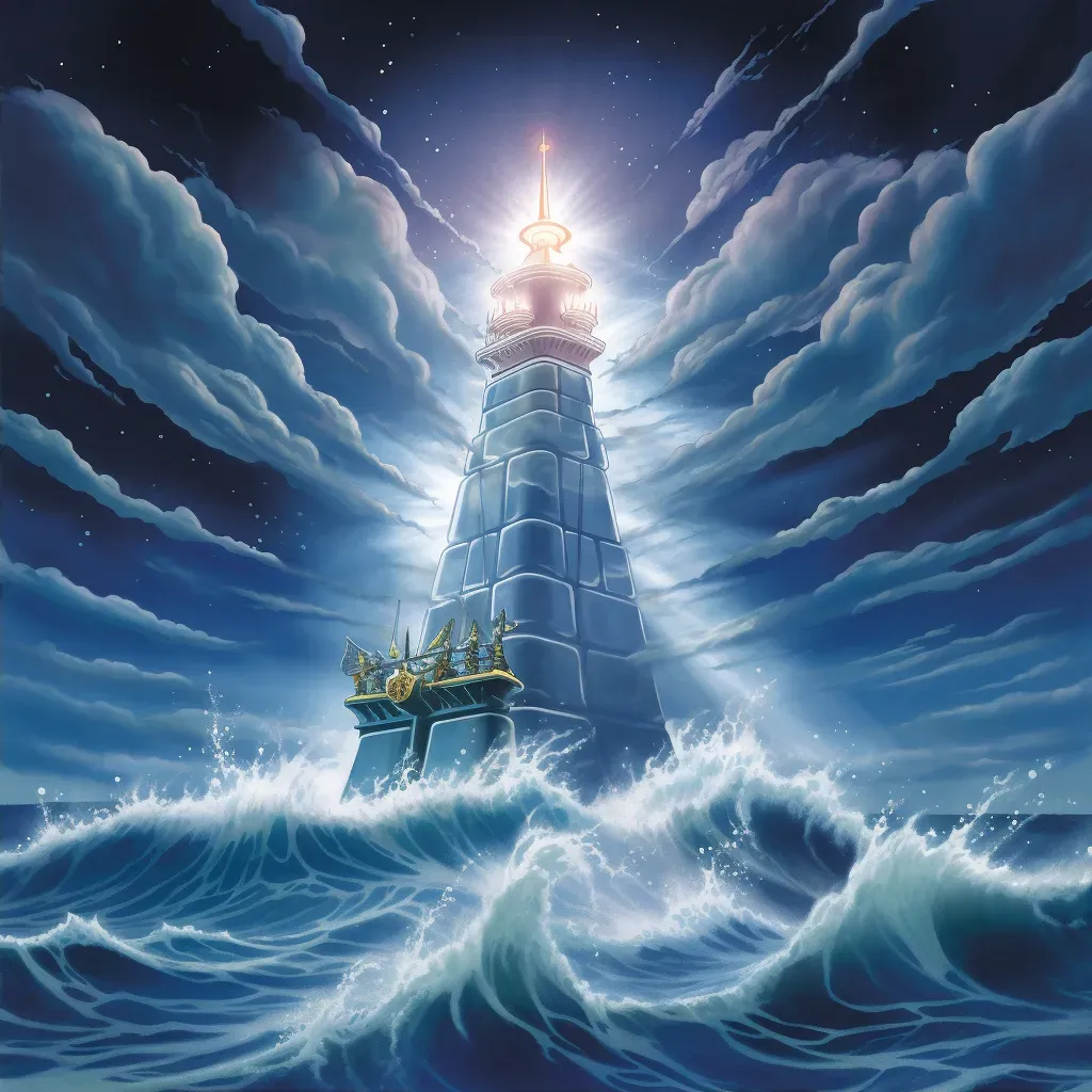 Lighthouse in the middle of the night casting a powerful beam of light over a stormy sea - Image 2