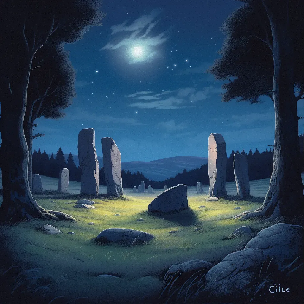 Old Celtic stone circle under a starry night sky in the Scottish highlands - Image 1