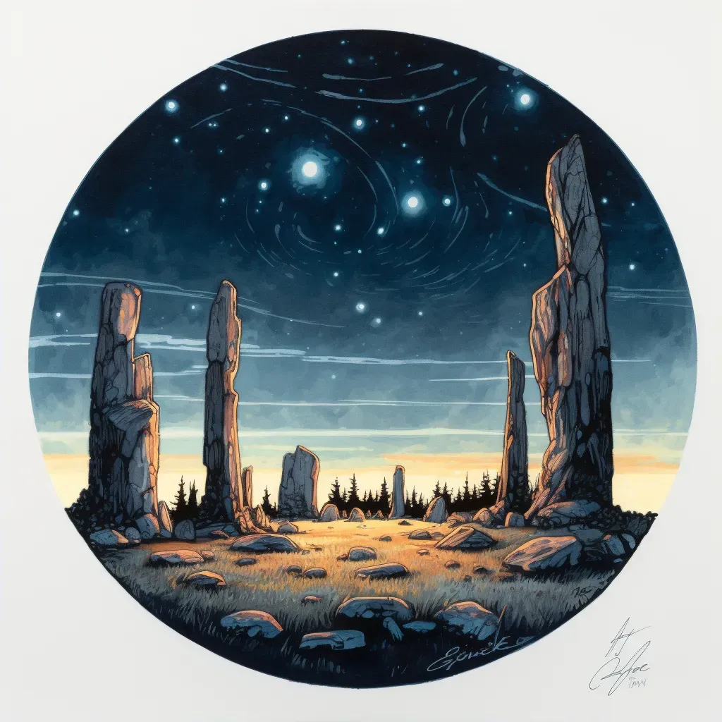 Old Celtic stone circle under a starry night sky in the Scottish highlands - Image 2