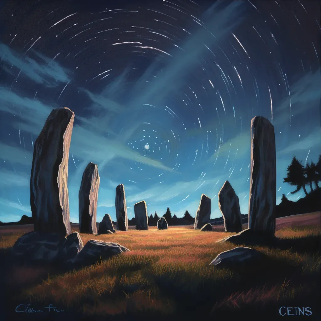 Old Celtic stone circle under a starry night sky in the Scottish highlands - Image 3