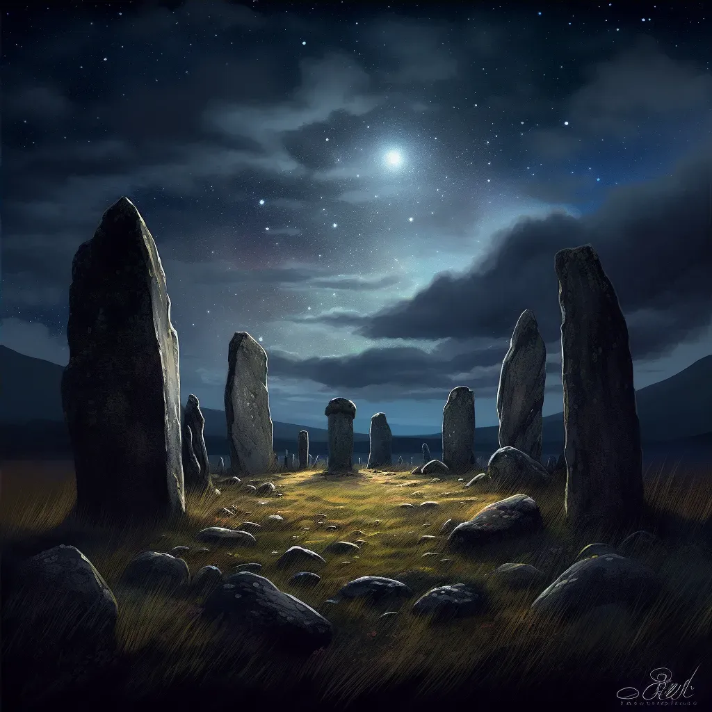 Old Celtic stone circle under a starry night sky in the Scottish highlands - Image 4