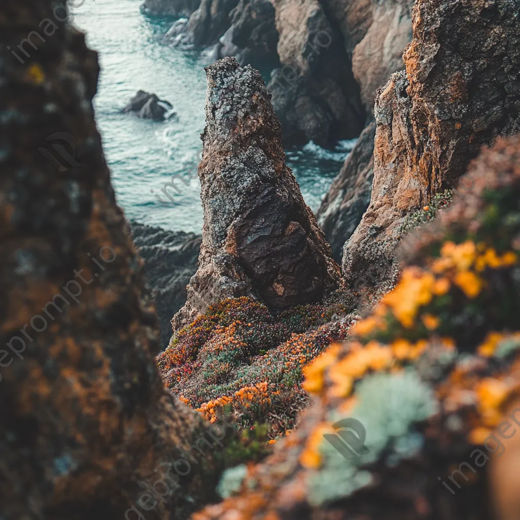 Close-up of coastal sea stacks with marine flora - Image 2