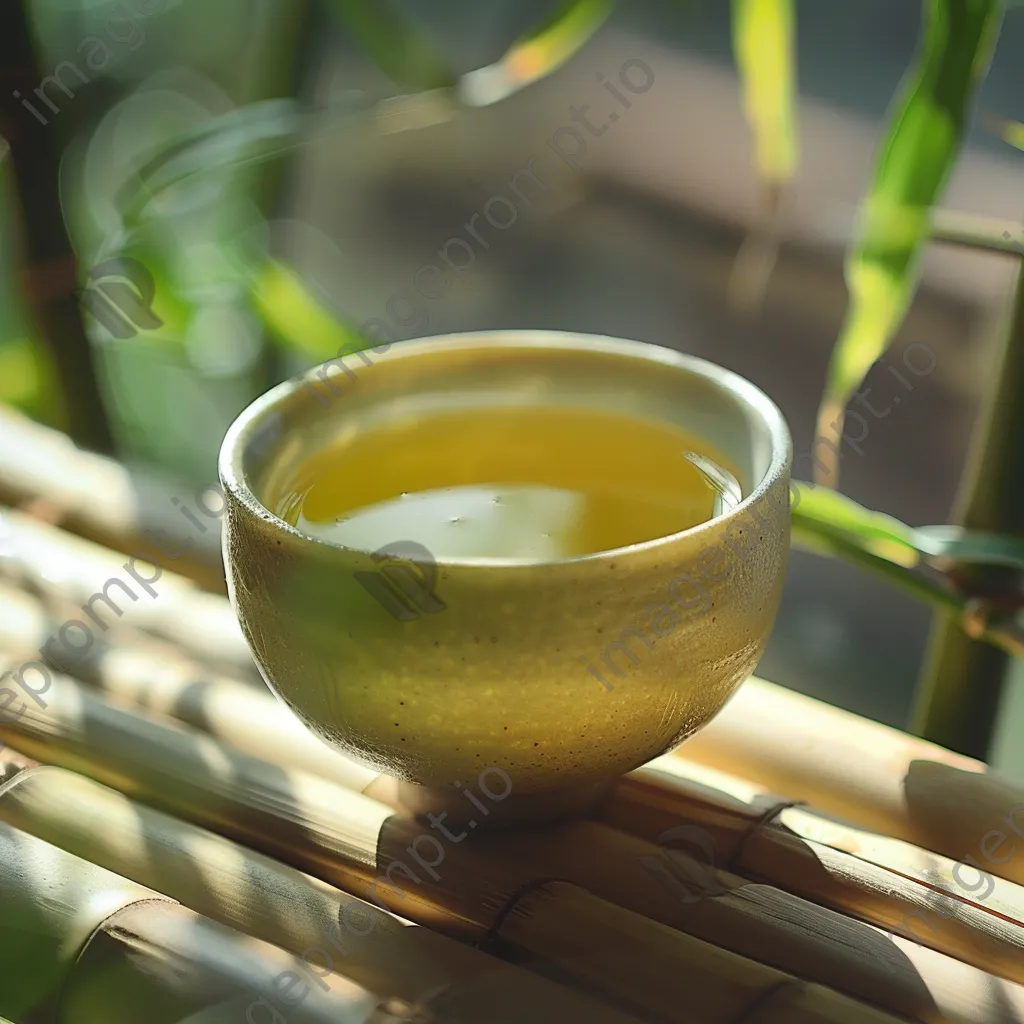 Close-up of brewed green tea with bamboo in the background. - Image 2