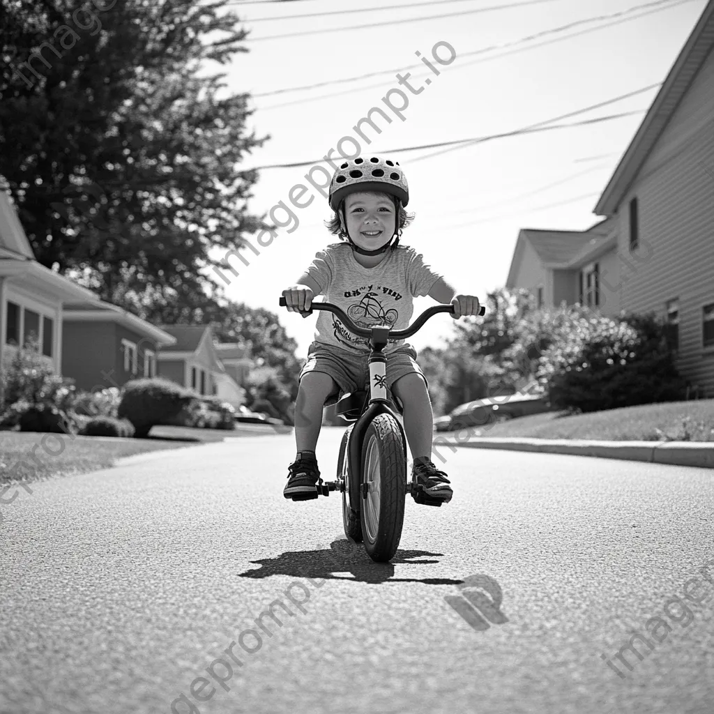 Child learning to ride their first bicycle on a quiet street - Image 4