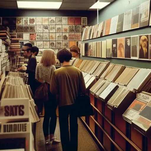 Image of a 1970s vinyl record store with rows of albums and posters - Image 2