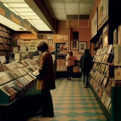 Image of a 1970s vinyl record store with rows of albums and posters - Image 4