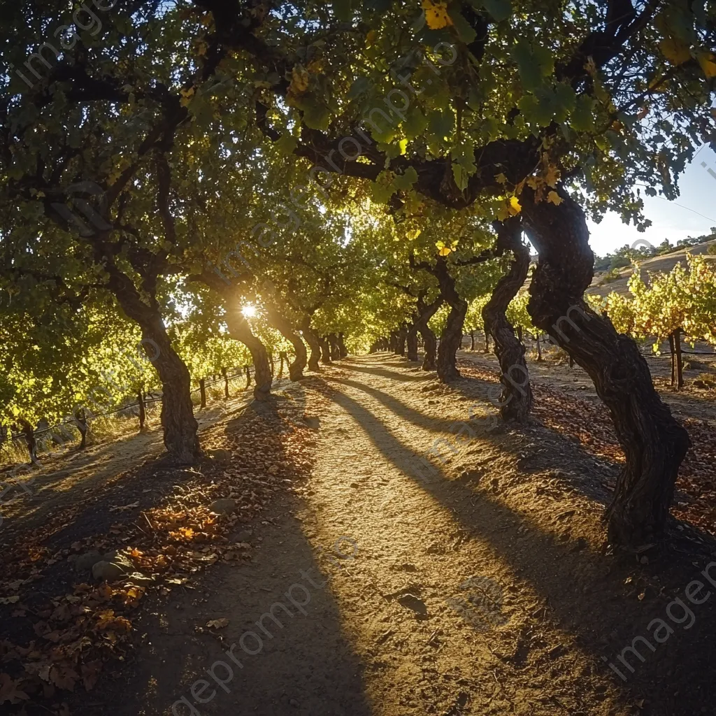 Ancient pathway in vineyard with sunlit grapevines - Image 2