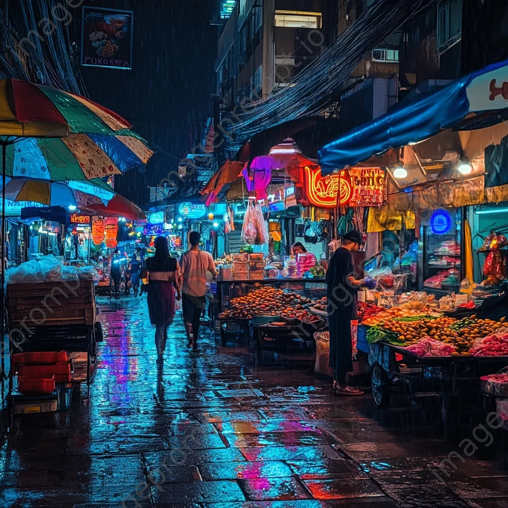 Night market scene illuminated by neon lights - Image 2