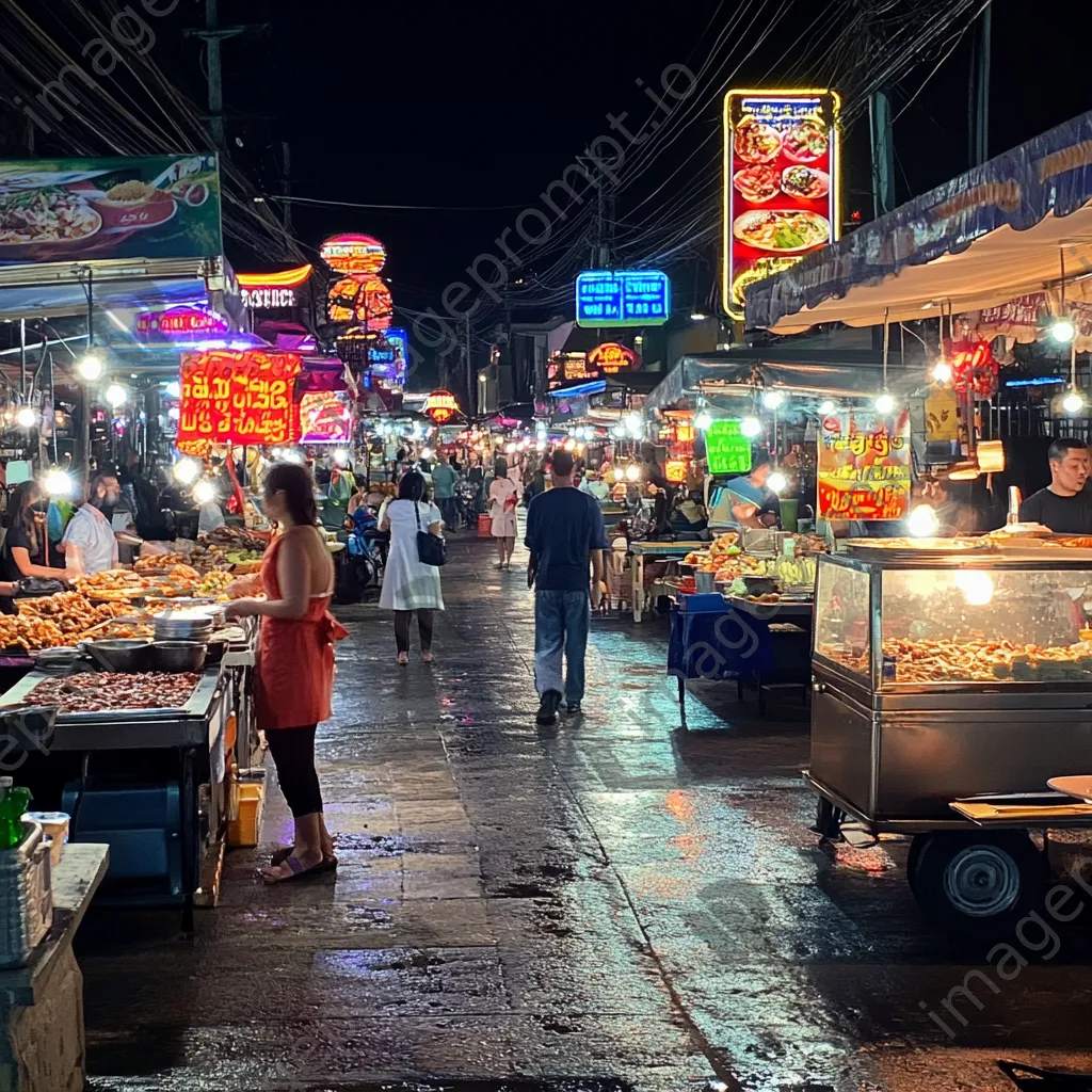 Night market scene illuminated by neon lights - Image 4