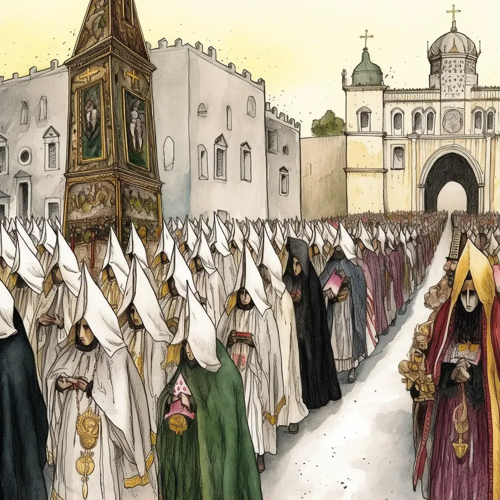 Semana Santa Procession in Spain - Image of hooded penitents and ornate floats - Image 1