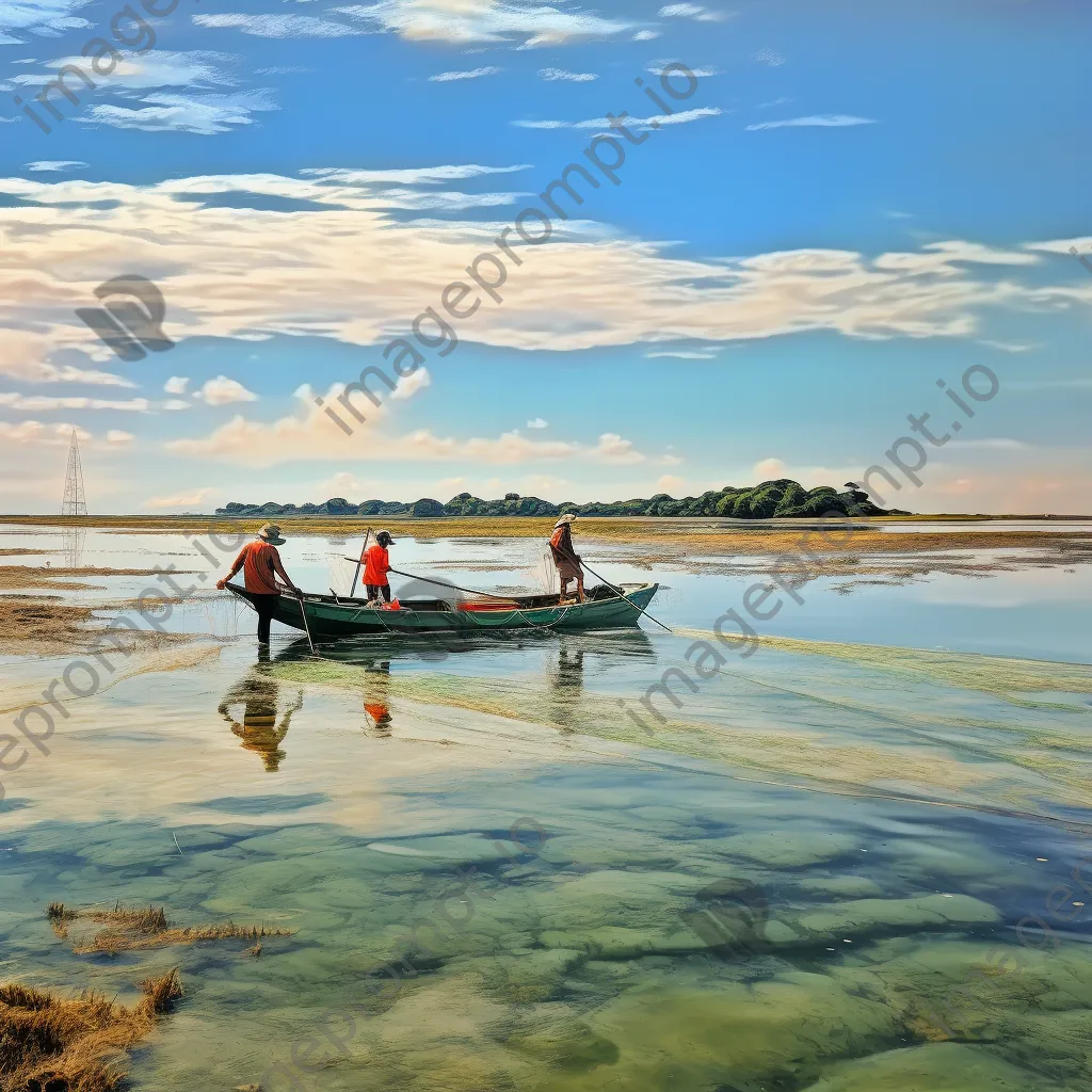 Fishermen casting nets in a vibrant coastal estuary - Image 1