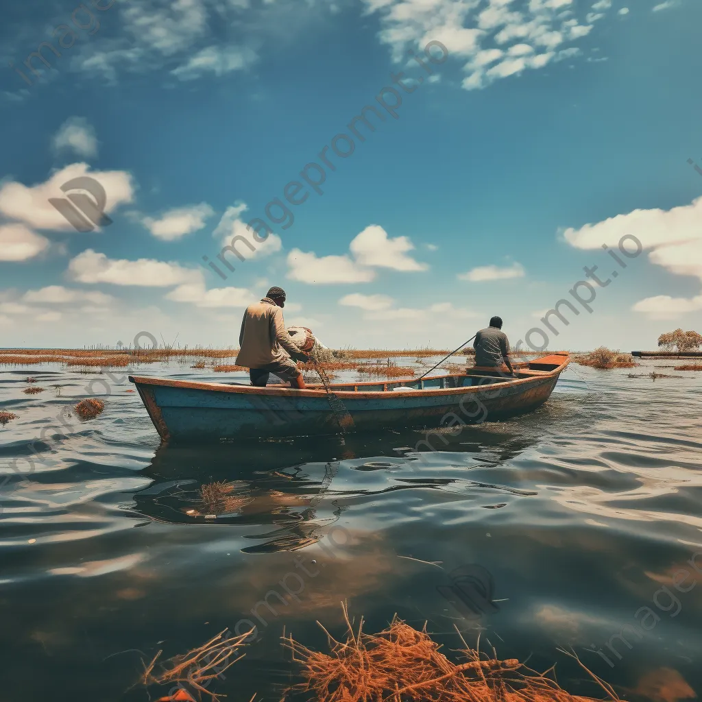 Fishermen casting nets in a vibrant coastal estuary - Image 2