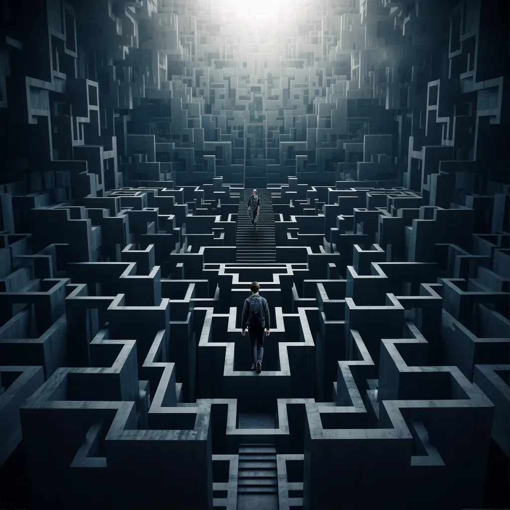 Surreal mind maze with floating stairs and twisted pathways - Image 1