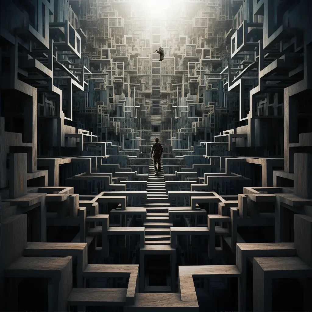 Surreal mind maze with floating stairs and twisted pathways - Image 2