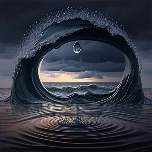 Image showing heavy raindrops creating ripples on a primordial ocean - Image 2