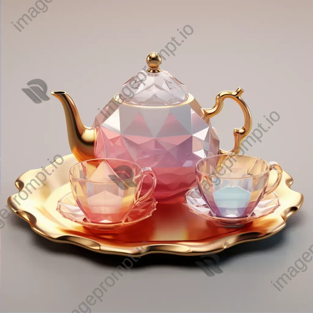 Dainty tea set in low poly style, reflecting Rococo ornamentation - Image 2