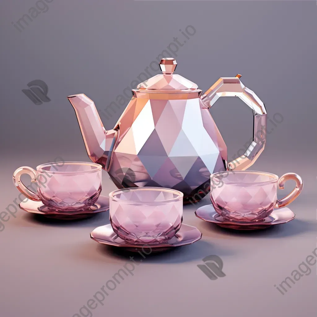 Dainty tea set in low poly style, reflecting Rococo ornamentation - Image 3