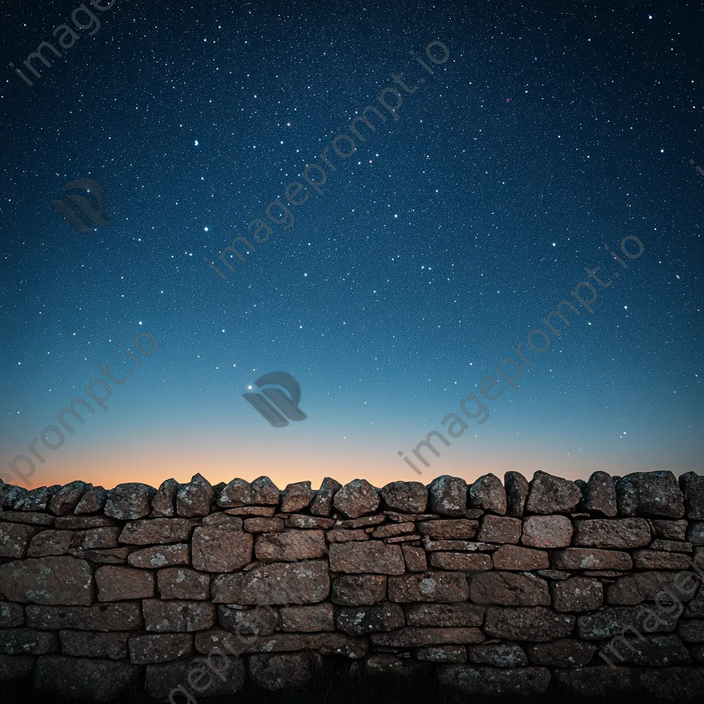 Dry stone wall set against a starry sky at twilight. - Image 1