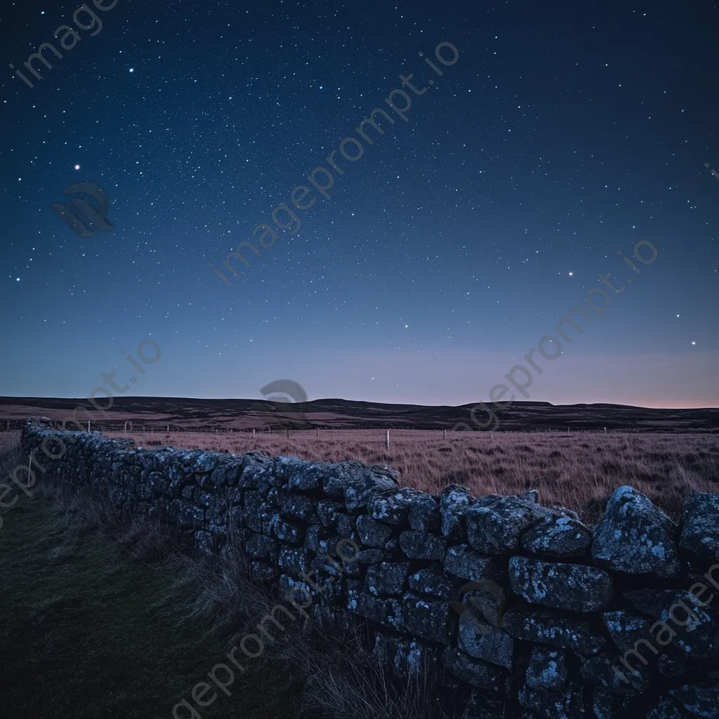 Dry stone wall set against a starry sky at twilight. - Image 2